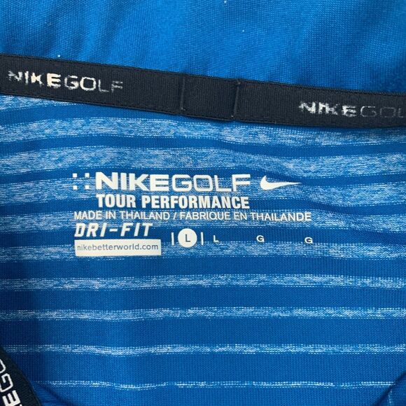 Nike Polo Shirt Mens L Blue Dri Fit Golf Tour Performance Innovation Stripe - Picture 4 of 11